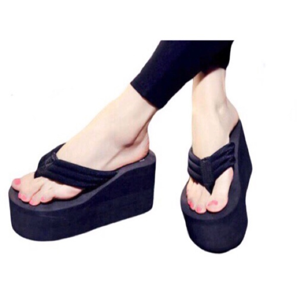 Xmistuo Black Wedge Flip Flops Thong Sandals 39 9